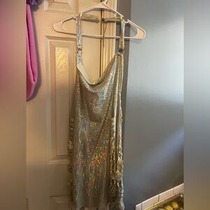 Silver Sequin Dress with Ruffle Details